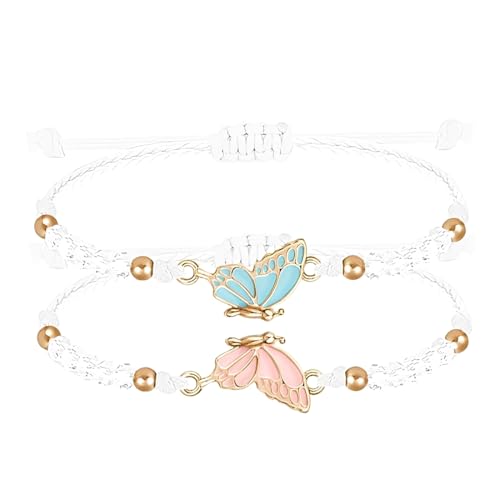 OUDQFCJ Freundschaftsarmbänder Mädchen 2 Stück Schmetterling Armband Set BFF passende Geschenkidee verstellbar Schmuck für Beste Freunde Teenager von OUDQFCJ