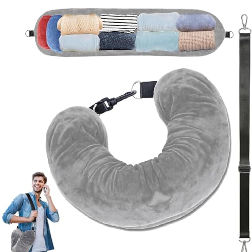 OUDQFCJ Füllbares Reisekissen mit Kleidung, Nackenkissen aus Kristall-Samt, Multifunktionale Reiseaccessoires mit Verstellbarem und Abnehmbarem Schultergurt (Grau) von OUDQFCJ