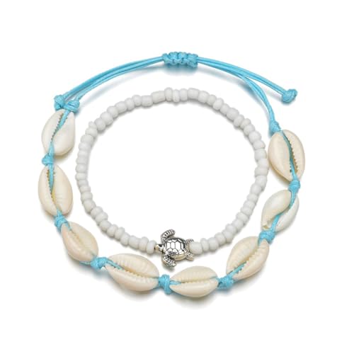 OUDQFCJ Fußkettchen Damen Set Muschel Schildkröte Boho Strand Sommer Fußkette für Frauen und Mädchen von OUDQFCJ