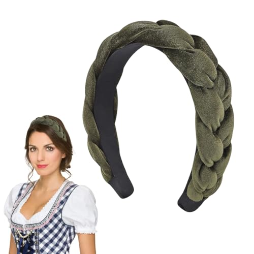 OUDQFCJ Geflochtener Samt Haarreif Dirndl Grün Breit Gepolsterte Trachten Haarschmuck für Damen Mädchen Vintage Haarband von OUDQFCJ