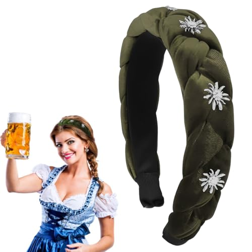 OUDQFCJ Geflochtener Samt Haarreif Grün für Dirndl Trachten Haarschmuck mit Edelweiss für Damen Mädchen Oktoberfest Wiesn Kopfschmuck von OUDQFCJ