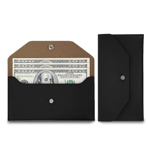 OUDQFCJ Geldumschläge aus Leder Geldscheine Aufbewahrung Umschläge Geldbörse Wiederverwendbare Geldumschlag Geldbeutel Budgetumschlag Schwarz Budget Portemonnaie für Reisen Männer Jungen von OUDQFCJ