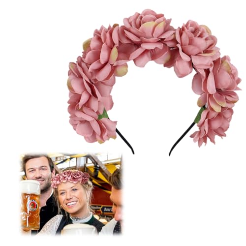 OUDQFCJ Haarreif Blumen Haarkranz Damen Mädchen Trachten Haarschmuck mit Blüten für Hochzeit Karneval Mottoparty oktoberfest oktoberfest deko von OUDQFCJ
