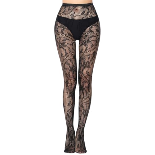 OUDQFCJ Halloween Fishnet Stockings, High-Waisted Mesh Tights,Hohe Strümpfe, High Waisted Night Club Strumpfhosen, Party Strumpfhosen, Gemusterte Fischnetz Strumpfhosen von OUDQFCJ