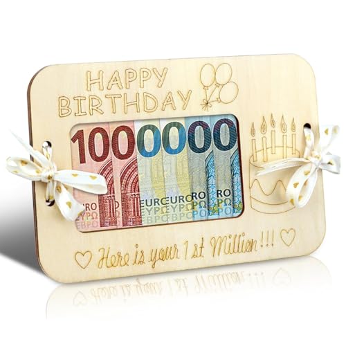 OUDQFCJ Happy Birthday Holz Geldgeschenke Geburtstag,Geldgeschenke Verpackung,Eure Erste Million als Geburtstagsgeschenk|Happy Birthday von OUDQFCJ
