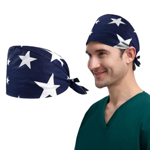 OUDQFCJ Kopftuch Verstellbare Arbeitskappen Baumwolle Krankenschwester Haube mit Knöpfen Schrubben Kappe mit Schweißband für Frauen und Männer Körperpflege Bedarf von OUDQFCJ