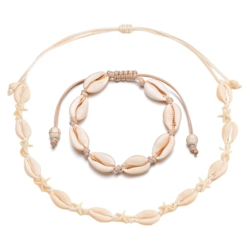 OUDQFCJ Muschel Halskette Armband Set, 2 Stück Muschel Halskette Natürliche Muschelketten Muschel Halsketten Armband von OUDQFCJ