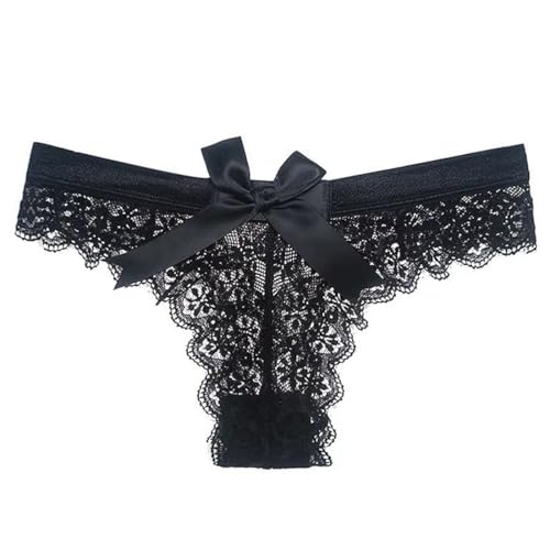 OUDQFCJ Sexy Damen-Spitzenhöschen, Tüll-Netz, klassisches Höschen mit niedriger Taille und Schleife, Spitzenhöschen (Schwarz) von OUDQFCJ