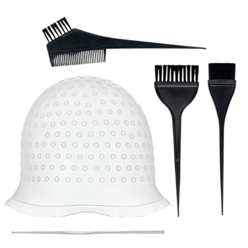 OUDQFCJ Silikon Highlight Kappe, Strähnchenhaube Haare Färben Hervorhebung Silikon Strähnchenhaube Set Stränchen Haube mit Pinseln und Nadel für Frauen und Mädchen Bläst von OUDQFCJ