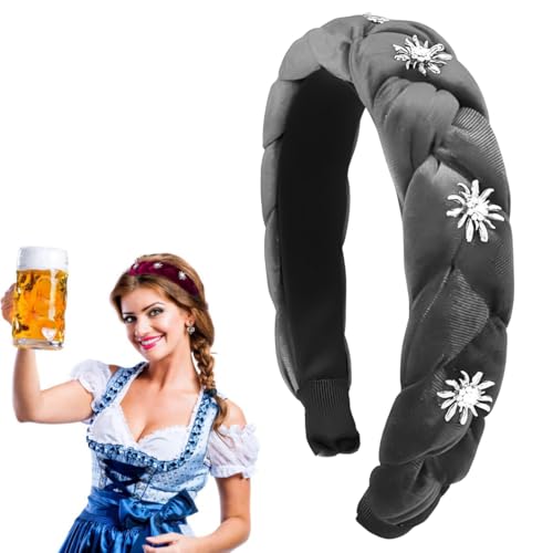 OUDQFCJ Trachten Haarreif Damen Geflochten für Dirndl Oktoberfest Haarschmuck Edelweiss Samt Kopfschmuck Grau von OUDQFCJ