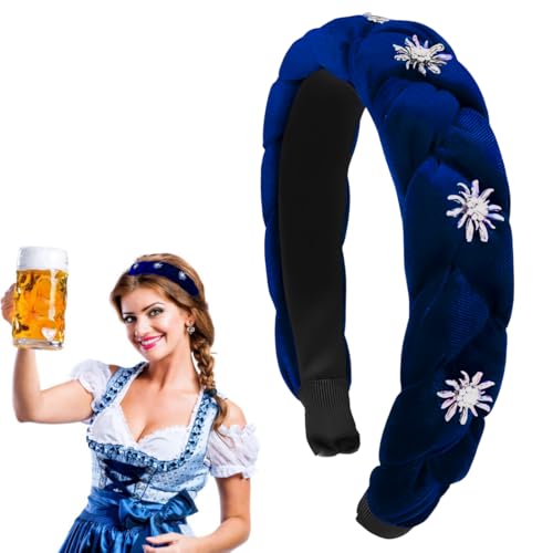 OUDQFCJ Trachten Haarreif Dirndl Edelweiss Haarschmuck für Oktoberfest Accessoires Geflochten Samt Haarband für Damen in Dunkelblau von OUDQFCJ