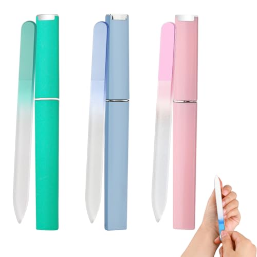 OUDQFCJ Wanmu 3 Stück Profi Nagelfeile, Glas-Nagelfeilen, Fingernagelfeile mit Etui, Doppelseitig Kristalloberfläche, Professionelles Maniküre-Werkzeug für Frauen von OUDQFCJ