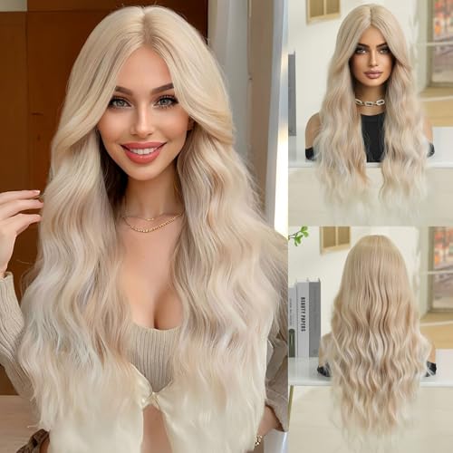 OUFEI Lange Gewellte Gemischt Blonde Perücke für Frauen Große Kopfhaut Natürliche Synthetische Haare Hitzebeständig Ombre Perücken für Tägliche Party Cosplay Tragen OUFEI Lange Gewellte Gemischt Blonde Perücke für Frauen Große Kopfhaut Natürliche Synthetische Haare Hitzebeständig Ombre Perücken für Tägliche Party Cosplay Tragen von OUFEI