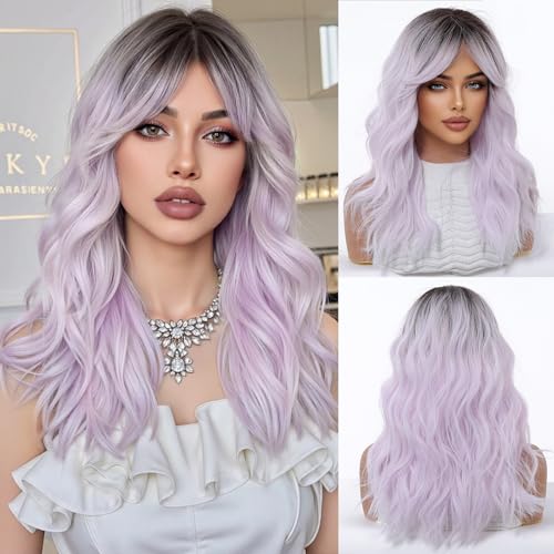 OUFEI Lange Gewellte Ombre-Perücken in Hellviolett für Frauen mit Pony Natürliche Synthetische Haare Hitzebeständige Perücken für Den Täglichen Gebrauch Partys und Cosplay OUFEI Lange Gewellte Ombre-Perücken in Hellviolett für Frauen mit Pony Natürliche Synthetische Haare Hitzebeständige Perücken für Den Täglichen Gebrauch Partys und Cosplay von OUFEI