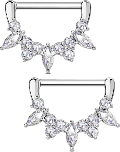 OUFER Body Piercing 14G 316L Stainless Steel Nipple Piercing Bars Clicker Nipple Rings Barbells Jewellery Shield 14MM 2PCS Piercing Jewelry Sets for Women von OUFER Body Piercing