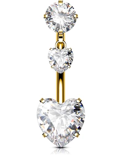OUFER Body Piercing 14G Belly Button Bars Titanium Navel Piercing Jewellery Heart Dangling Belly Button Piercing Jewelry For Women Internally Curved Barbell Navel Bar Rings 10/12/14/16mm von OUFER Body Piercing
