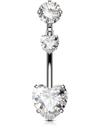 OUFER Body Piercing 14G Belly Button Bars Titanium Navel Piercing Jewellery Heart Dangling Belly Button Piercing Jewelry For Women Internally Curved Barbell Navel Bar Rings 10/12/14/16mm von OUFER Body Piercing