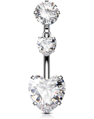 OUFER Body Piercing 14G Belly Button Bars Titanium Navel Piercing Jewellery Heart Dangling Belly Button Piercing Jewelry For Women Internally Curved Barbell Navel Bar Rings 10/12/14/16mm von OUFER Body Piercing
