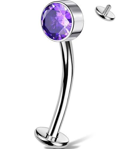 OUFER Body Piercing 14G Titan Floating Belly Piercing Jewellery Internally Threaded Nabelpiercing Bar Purple CZ Belly Button Ring 10/12/14/16mm Hypoallergenic Curved Banana Barbell Women Men von OUFER Body Piercing