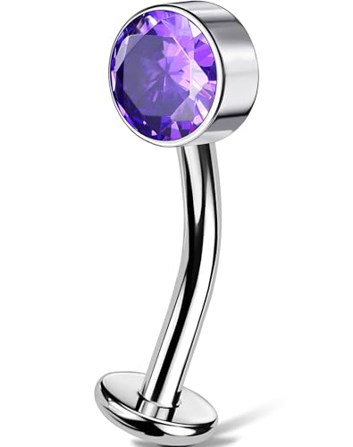 OUFER Body Piercing 14G Titan Floating Belly Piercing Jewellery Internally Threaded Nabelpiercing Bar Purple CZ Belly Button Ring 10/12/14/16mm Hypoallergenic Curved Banana Barbell Women Men von OUFER Body Piercing