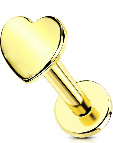 OUFER Body Piercing 16G Helix Earring, Sterling Silver 925 Tragus Conch Stud Threadless,Heart Flat Back Lip Labret Cartilage Piercing Jewelry for Women 6mm von OUFER Body Piercing