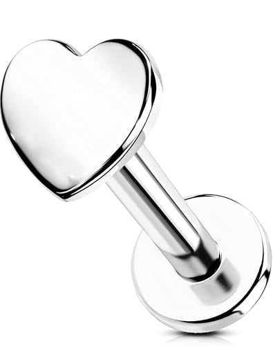 OUFER Body Piercing 16G Helix Earring, Sterling Silver 925 Tragus Conch Stud Threadless,Heart Flat Back Lip Labret Cartilage Piercing Jewelry for Women 6mm von OUFER Body Piercing