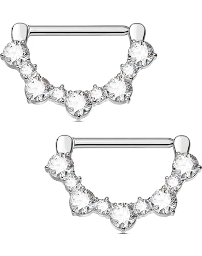 OUFER Body Piercing 2PCS 14G Nipple Piercing Jewellery Bars Titanium Clicker Nipple Barbells Rings Jewelry Clear CZ 14MM Body Piercing Jewellery Women Men von OUFER Body Piercing