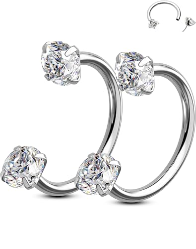 OUFER Body Piercing 2PCS 316L Surgical Steel Horseshoe Nose Rings Hoops 20G Push Pin Threadless Nose Rings For Women Men CZ Horseshoe Septum Lip Eyebrow Helix Daith Ear Piercing Jewelry 7mm/8mm von OUFER Body Piercing