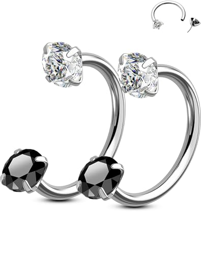 OUFER Body Piercing 2PCS 316L Surgical Steel Horseshoe Nose Rings Hoops 20G Push Pin Threadless Nose Rings For Women Men CZ Horseshoe Septum Lip Eyebrow Helix Daith Ear Piercing Jewelry 7mm/8mm von OUFER Body Piercing