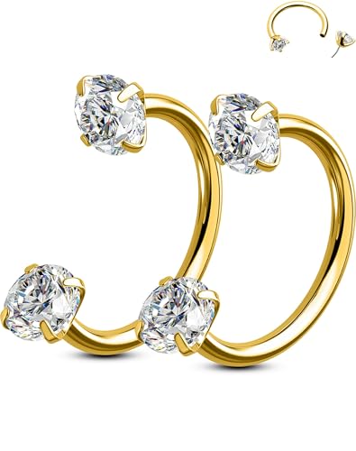 OUFER Body Piercing 2PCS 316L Surgical Steel Horseshoe Nose Rings Hoops 20G Push Pin Threadless Nose Rings For Women Men CZ Horseshoe Septum Lip Eyebrow Helix Daith Ear Piercing Jewelry 7mm/8mm von OUFER Body Piercing