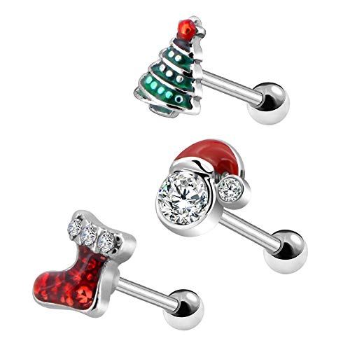 OUFER Body Piercing 3PCS Christmas Tragus Earrings Cartilage Earring 316L Surgical Steel Stud Earring Body Ear Piercing Jewelry Helix Earring von OUFER Body Piercing