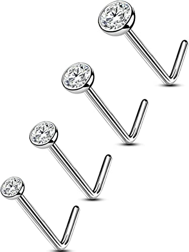 OUFER Body Piercing 4pcs Solid Titanium Nose Piercing 20G Nose Stud Bone Pin Nostril Rings L- Bend Nose Body Piercings Jewellery for Women Men von OUFER Body Piercing