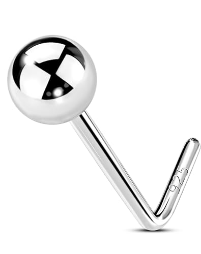 OUFER Body Piercing 925 Sterling Silver Nose Studs, 20G L Shaped Nose Rings Bar Pin, Nostril Piercing CZ Nose Piercings Jewellery Women Men 3MM von OUFER Body Piercing