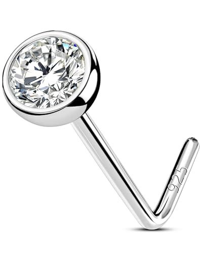 OUFER Body Piercing 925 Sterling Silver Nose Studs, 20G L Shaped Nose Rings Bar Pin, Nostril Piercing CZ Nose Piercings Jewellery Women Men von OUFER Body Piercing
