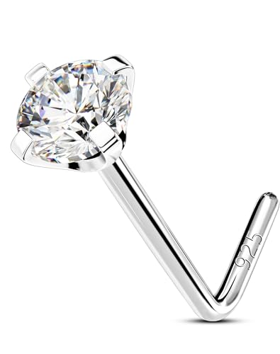 OUFER Body Piercing 925 Sterling Silver Nose Studs, 20G L Shaped Nose Rings Bar Pin, Nostril Piercing CZ Nose Piercings Jewellery for Women Men von OUFER Body Piercing