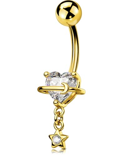 OUFER Body Piercing Bauchnabelpiercing 14G Navel Piercing 316L Stainless Steel Externally Belly Button Bar Dangle Navel Piercing Jewellery Women Nabelbar von OUFER Body Piercing