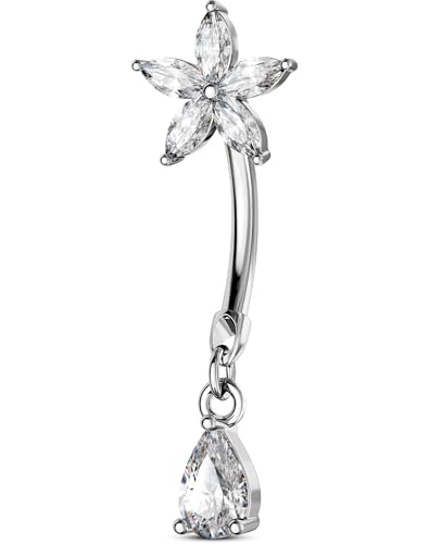 OUFER Body Piercing Belly Button Bars 316L Stainless Steel Belly Bar Rings 14G Internally CZ Navel Piercing Jewellery Butterfly Teardrop Navel Bars Women von OUFER Body Piercing