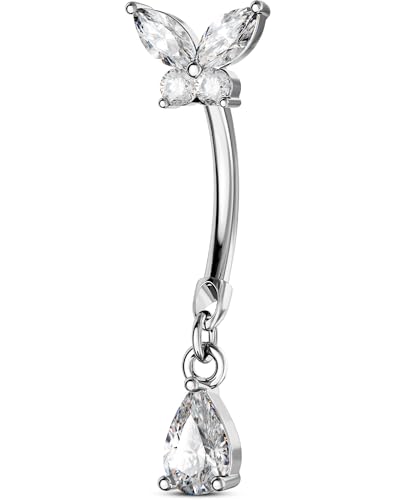 OUFER Body Piercing Belly Button Bars 316L Stainless Steel Belly Bar Rings 14G Internally Navel Piercing Jewellery Butterfly Teardrop Navel Bars Women von OUFER Body Piercing