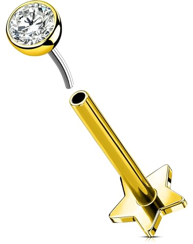 OUFER Body Piercing Gold Labret Stud Bar 16G Threadless Push in Lippenpiercing Jewellery 5/6/8/10/12mm Helix Tragus Conch Cartilage Piercing Titan Flat Back Earrings Women Men von OUFER Body Piercing
