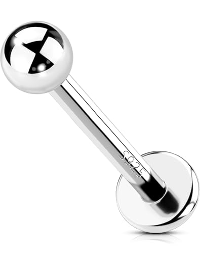 OUFER Body Piercing Internally 925 Silver Labret Piercing jewellery 16G Lip Stud 6/8/10mm Helix Earrings Tragus Conch Bars Flat Back Earrings Women Men von OUFER Body Piercing