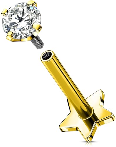 OUFER Body Piercing Lippenpiercing Gold Labret Piercing Titanium Lip Piercings Monroe Medusa Stud Bar 16G Helix Earrings 5/6/8/10/12mm Tragus Bar Internally Conch Flat Back Earrings Women von OUFER Body Piercing