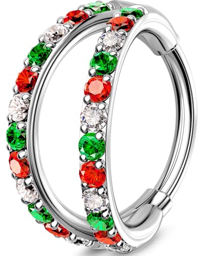 OUFER Body Piercing Nasenpiercing Nose Ring Hoops 20G 316L Stainless Steel 6/7/8mm Nose Piercing Jewellery Christmas CZ Nostril Piercing Jewelry Helix Daith Septum Tragus Hoops von OUFER Body Piercing