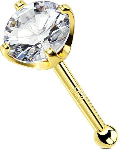 OUFER Body Piercing Nose Stud 14K Gold Nose Bar Clear 1.5/2/2.5/3mm CZ Nose Rings Bone Studs 22G Nostril Piercings Tiny Nose Piercing Jewelry for Women Men von OUFER Body Piercing