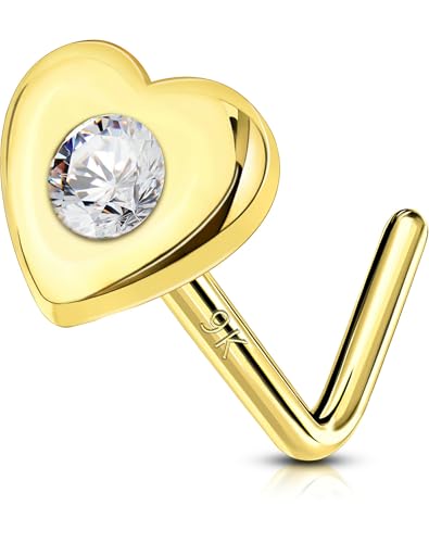 OUFER Body Piercing Nose Stud 20G Nostril Piercing Jewellery 9K Screw Solid Gold L Shape Nose Bars Pin Jewelry for Women Men 6MM Heart Nose Studs von OUFER Body Piercing