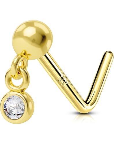 OUFER Body Piercing Nose Stud 20G Nostril Piercing Jewellery 9K Solid Gold Nose Bars Pin Jewelry for Women Men 6MM Dangle Nostril Piercing Stud 0.8mm von OUFER Body Piercing