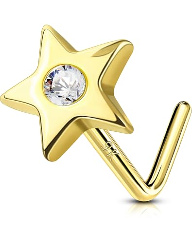 OUFER Body Piercing Nose Stud 20G Nostril Piercing Jewellery 9K Solid Gold Nose Bars Pin Jewelry for Women Men 6MM Nostril Piercing Stud 0.8mm von OUFER Body Piercing