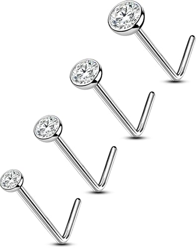 OUFER Body Piercing Nose Stud Titanium L-Shaped Nasenpiercings Nose Piercing Jewellery 22G Nose Bar 4pcs 1.5mm 2mm 2.5mm 3mm Cubic Zirconia Tiny Nose Bone Pin Sets Women von OUFER Body Piercing