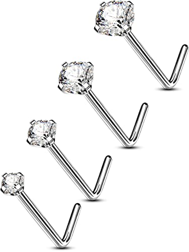 OUFER Body Piercing Solid Titanium Nose Piercing 20G Nose Stud Bone Pin 4pcs Nostril Rings L- Bend Nose Body Piercings Jewellery for Women Men von OUFER Body Piercing