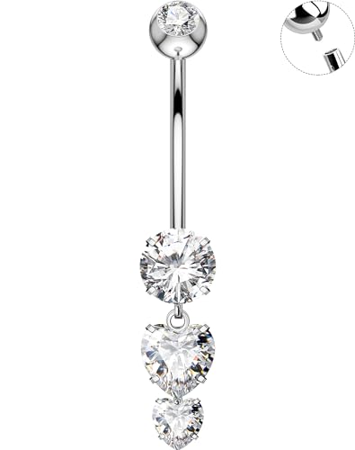 OUFER 14G 16mm Bauchnabelpiercing Intern Gewindeter Titan G23 Bauchnabelring mit Herzanhänger für Damen Herz Bauchnabelpiercing Schmuck von OUFER