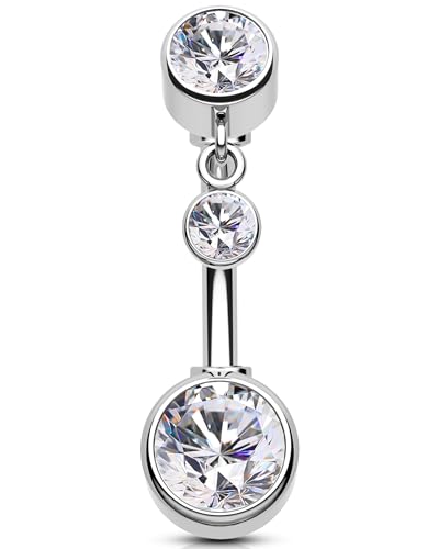 OUFER 14G Anhänger Bauchnabelpiercing 316L-Chirurgenstahll 10 mm Bauchnabelring Schmuck Klar Rund CZ Piercing Bauchnabel für Frauen Körperpiercing Silber Belly Ring von OUFER